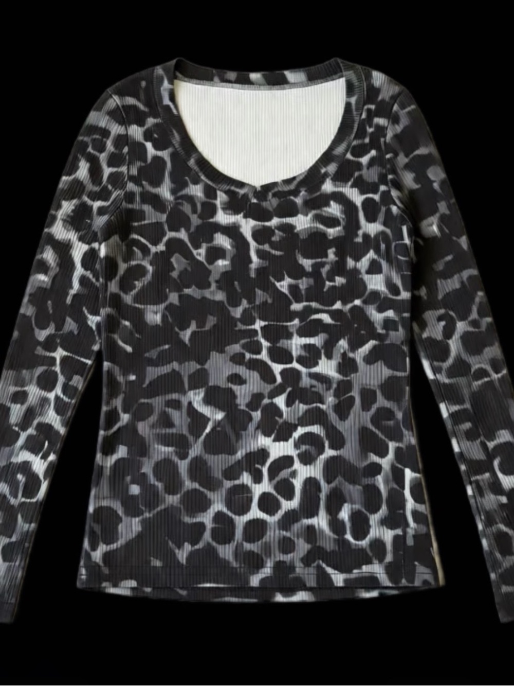 SHEIN Black & Gray Leopard Ribbed Long Sleeve Top